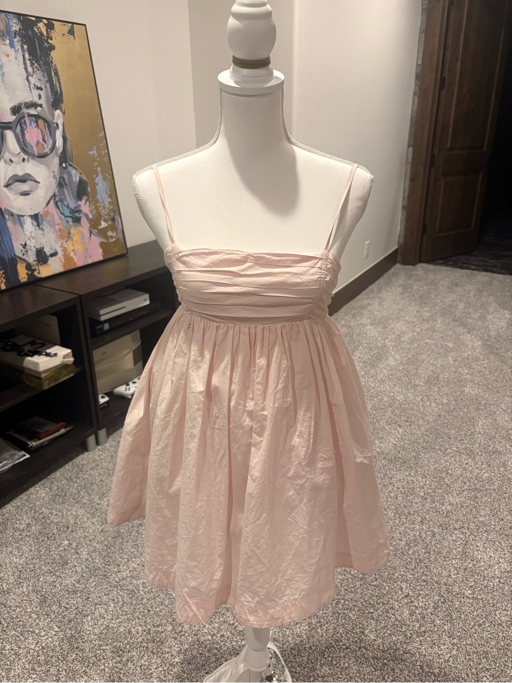 Aritzia Pale Pink Spaghetti-Strap Mini Dress Poplin